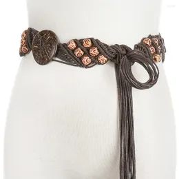 Cinturones Cinturón de moda para mujer 2023 Cintura alta Cintura Flecos Boho Cuerda de punto Cuentas de madera Cadena Accesorio de ropa