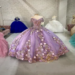 Lavender Off Shoulder Beads Quinceanera Dresses Ball Gown Sweet 16 Year Princess Dresses For 15 Years vestidos de 15 anos anos248z