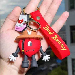 Keychains Lanyards Sile Soft Rubber 3D Rabbit Bad Bunny Keychain Heart Pendant Jewelry Fashion Halloween Pumpkin Key Pendant Gifts J230724