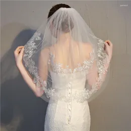 Véus de Noiva Chegada Branco Marfim Casamento Curto Para Noiva Apliques de Renda Duas Camadas Acessórios de Véu Velos De Novia