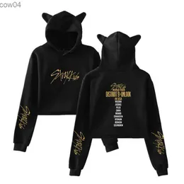 KPOP Stray Kids Crop Top Felpa con cappuccio SKZ MANIAC World Tour Women Cat Ear Felpa K-pop Hip-hop Fans Felpe con cappuccio L230625