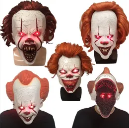 Halloween LED Clown Mask Eyes Scary Mask Costume Party Silikonowa maska ​​dla dorosłych pełna twarz Joker Pennywise Mask Party Carnival Role Plack Prop