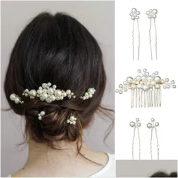 Gioielli per capelli Perle classiche Pettine Spille da sposa Clip Accessori per donna Copricapo fatti a mano Ornamenti per la sposa 5 pezzi / set Drop Delivery Hairjewelry