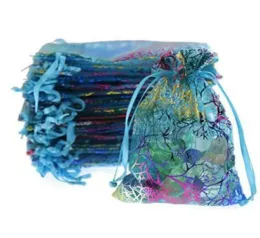 Coralline Organza Drawstring smycken Förpackning Pouches förvaringspåsar Fest Candy Wedding Favor Presentväska Design Sheer med Gilding P9235604 LL