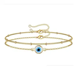 Bracelets porte-bonheur Mti-couche turc bleu mauvais œil lien pour les femmes Vintage Fatima main chaîne Bracelet mode bijoux à bricoler soi-même cadeau goutte livrer Dh21H