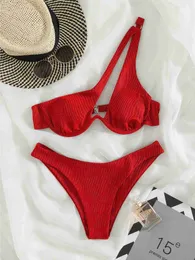 Kvinnors sexiga push up bikini kvinnor 2022 klippt ut baddräkt sommar en axel badkläder fa baddräkt badare mayo biquine beachwear h230515 h230524