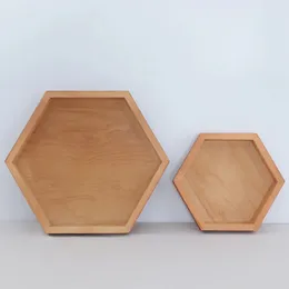 1PCアフタヌーンティーケーキプレイストレイ多目的木製テーブルダイニングプレートキッチンストレージ組織六角形のシンプルなサイズ
