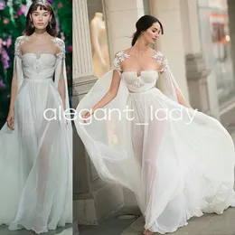 Abiti da sposa da spiaggia bohémien da favola con maniche lunghe in chiffon di pizzo a maniche lunghe Abito da sposa Abiti da sposa