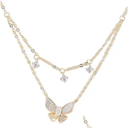 Pendant Necklaces Shiny Butterfly Necklace Exquisite Double Crystal Collar Chain Ladies Party Jewelry Gift Drop Delivery Pendants