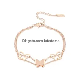 Charm Bracelets Frosted Butterfly Bracelet Stainless Steel Rose Gold Chain Charms Women Fashion Jewelry Gift Drop Delivery Dhpg1