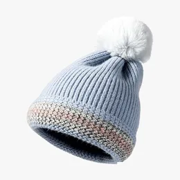 Beanie/Skull Caps Casual Street Women Winter Knitted Hat Classic Striped Geometric Pattern Beanie Cap With Pompom Ball Drop Delivery F Dhb4P