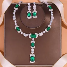 Necklace Earrings Set Austyn Stonefans Green Crystal African Jewelry Square Drop For Women Luxury Zircon Bridal