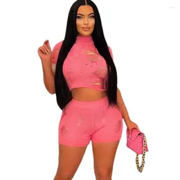Ethnic Clothing African Fashion Temperament Commuter Pants Suit Knitted Tight Sexy Hollow Round Neck Top With Three Point Two Piece Summer