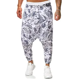 Męskie spodnie męskie kwiatowy nadruk harem workowate dżin boho bawełniany lniana joga upuść krocze joggery dresowe spodnie streetwearu Hip Hop Streetwear 5xl 230724