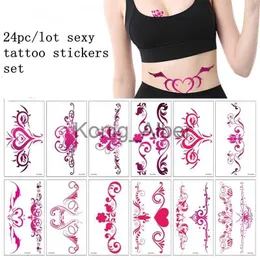 Tillfälliga tatueringar 24pc/parti Nya sexiga tatueringsklistermärken Fake Tattoo For Woman Waterproof Fashion Body Art Faux Tatouage Pour Femme Tattoo Kit Tatuajes X0724