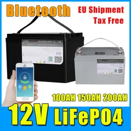 Bateria LiFePO4 12V 100AH 200AH com bluetooth BMS 10A Carregador Caixa à prova d'água display LCD