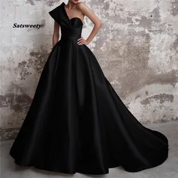 Vestidos de Gala Satin Evening Prom Dresses Long 2023 Black Formal Dresses One Shoulder Ball Gown Abiye Gece Elbisesi323l