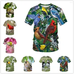 Camisetas masculinas 35 tendência de verão planta flor pássaro impressão digital 3D moda casual camiseta manga curta decote redondo