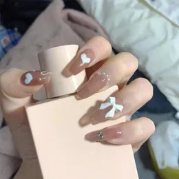 False Nails 24Pcs/Set Wearable Pink Press On Fake Tips Lovely Girl Style Extension Art Korean Design U9G1