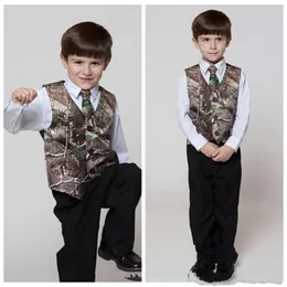 2018 Real Tree Camo Boy's Formal Wear Vests With Ties Camouflage Groom Boy Vest Cheap Satin Custom Formal Wedding Vests Camou233S
