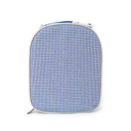 Blue Gingham bag isothermic Bag 25pcs Lot Ga Warehouse Check Seersucker Lunch Bag Bag Bag مع مقبض Casserole Carrier Domil1061860