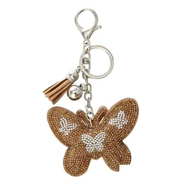 Kluczowe pierścienie Rhinestone Butterfly Veet Charm Wiselant Fringe Car Tassel Bag worka Bieciki Romantyczne olśniewające 80x65mm upuść biżuteria Dhbek