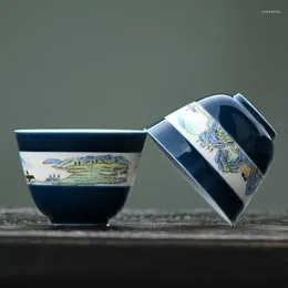 Cups Saucers Creative Hand-painted Tea Bowl Cup Ceramic Blue Porcelain Drinkware Teacup Home Office
