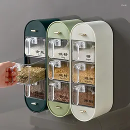 Garrafas de armazenamento Caixa de temperos de cozinha Rack de especiarias montado na parede Sem furos Açúcar Sal Recipiente com colheres