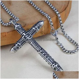 Подвесные ожерелья панк Skl Cross Collece Celtic нержавеющая сталь Древние серые мужчины хип -хоп.