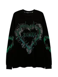 T-shirt da donna HOUZHOU T-shirt a maniche lunghe con stampa verde punk gotico Donna Grunge Oversize Harajuku Streetwear Hippie O-Collo Top pullover nero 230721