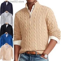 Men's Sweaters Brand High Quality 100% Cotton Sweaters Men's Autumn Cable Knit Sweater With Zipper High Collar Pullovers Zipper Pull Homme 8509 T240112