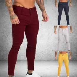 Mäns jeans 2021 Stretch Skinny Solid 4 Color Casual Slim Fit Denim Trouser Male Yellow Red Grey Pants Trousers1 L230724