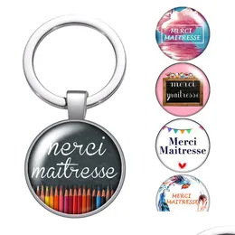 Keychains Lanyards Merci Maitresse 프랑스 유리 카보 콘 키 체인 가방 카 키 체인 링 홀더 매력 남자를위한 색상 여성 선물 Dhibj