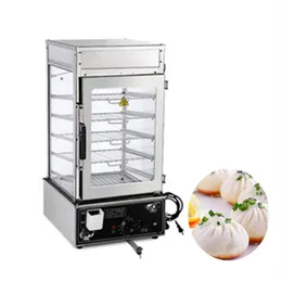 Qihang top stainless steel commercial 5 layers electric frozen steamed bun steamer glass food warmer display showcase2978