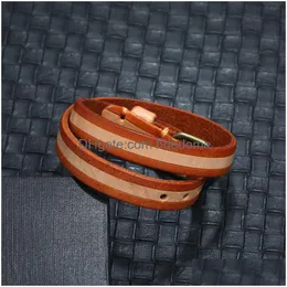 Bangle Leather Stripe Cuff Pin Buckle Adjustable Mtilayer Wrap Bracelet Wristand For Men Women Will And Sandy Fashion Jewelry Drop Del Dhvjw