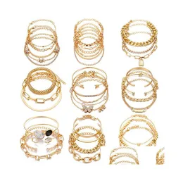 سلسلة Bohemian Gold Beads Pearl Link Bracelets for Women Fashion Mtilayer Set Scarm Barkles Jewelry Punk Drop Drop