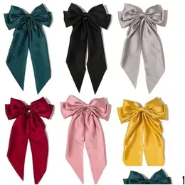 Hårklämmor Barrettes Stora satin Bow Hairpins For Women Girl Wedding Long Ribbon Korean Clip Hairmip Accessories Drop Leverans Je Dhrj4