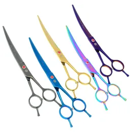 7 0 polegadas Dragão roxo Pet Scissors Cachorro Corte de tesoura Cabeça curvada Pet Scissors JP440C TRIMER TRIMMER LZS222V