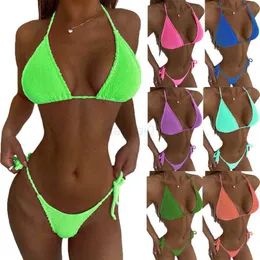 2022 sommer Sexy Solide Set frauen Krawatte Seite GString T-linie Fa Verband Brasilien Bademode Bikini H230524