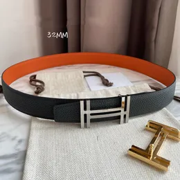 Belt for Women men genuine Leather high quality mens designer belts Width 3.2cm smooth steel Buckle Womens Waistband with orange box wholesale