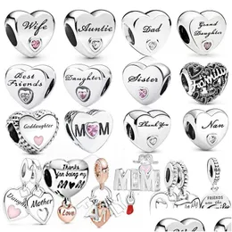 Charms Fashion Heart Shape Charm Eternal Love Mom Pave Błyszczące wisiorki FITE FITE ORYGINALNE PANDORA SIER KOLOR Bracelets DIY Jewelry Dro Dhqsx