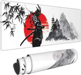 Almofada Samurai Japonesa Aquarela Bushido Almofada base de borracha antiderrapante Almofada de mesa com borda costurada Almofada de mesa estendida 31,5 x 11,8 polegadas