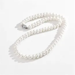 Strängar strängar Dainashi White 7-10mm sötvatten odlade pärlsträngar halsband sterling silver fina smycken för kvinnor födelsedagspresent 230721