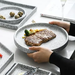 Plates European Granite Plate Marbling Hexagonal Creativity Ceramic Tableware Gray El Home Kitchen Porcelain Square Storage Tray