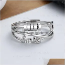 Bandringar brev leende roterbar charm justerbar ring öppen för kvinnor flickor vän gåva mode fin smycken droppleverans dhu1u