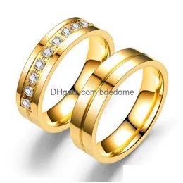 Med sidonstenar Uppdatera guldpar Diamond Stone Ring Bands for Women Män älskar rostfritt stål Engagemang CZ Löfte smycken Drop Del Dh0pl