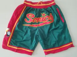 Sonic Basketball Short Seattle Hip Pop Running Pant With Pocket Zipper Stitched Size S-XXL