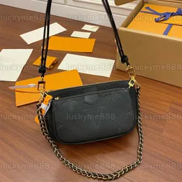 10a Mirror Quality Designers Mutil Pochette Accessoires väskor små 25 cm kvinnor Luxurys riktiga läderhandväskor svart präglad handväska crossbody axel rem låda väska