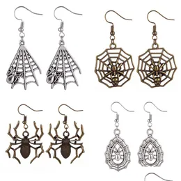 Charm Punk Sier Color Insect Spider Skl Orecchini per donna Uomo Vintage Hollow Skeleton Ear Gothic Steampunk Hallowmas Jewelry Gift D Dhjwx