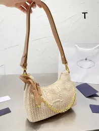 Women Straw bags Designer BagsLuxury Hobo Casual Tote Handbag Chain Purses Hollow Summer Beach Vacation Shoulder Bag Chain Purses Little Fresh Girl